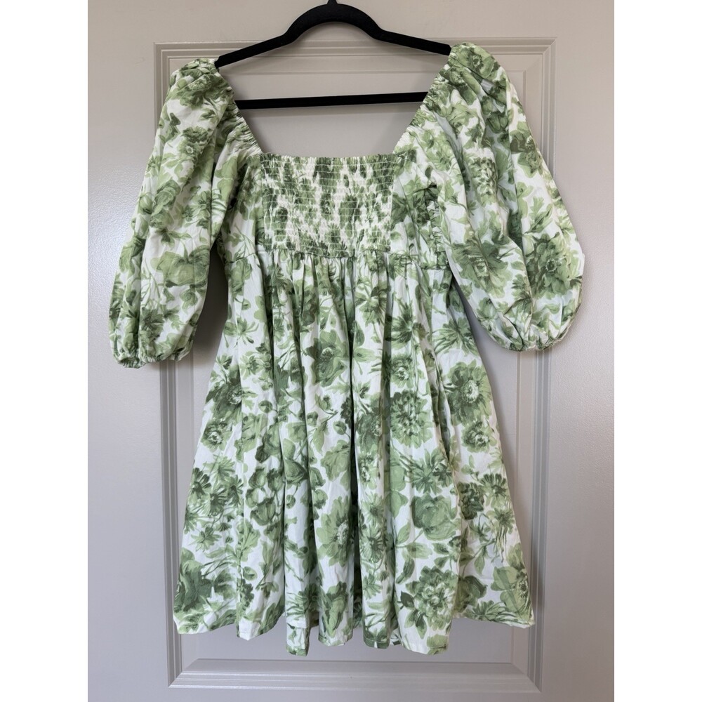 Abercrombie Emerson Mini Dress in Green Floral Size Small Puff Sleeves - Picture 2 of 5